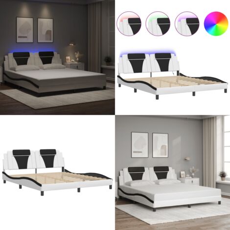 Giroletto Viana con LED senza Materasso Bianco e Nero 180x200 cm - Cuscino testiera - Luci LED