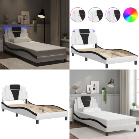 Giroletto Viana con LED senza Materasso Bianco e Nero 80x200 cm - Cuscino testiera - Luci LED