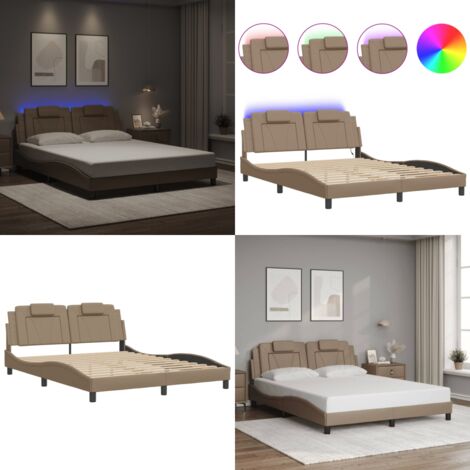 Giroletto Viana con LED senza Materasso Cappuccino 160x200 cm - Cuscino testiera - Luci LED