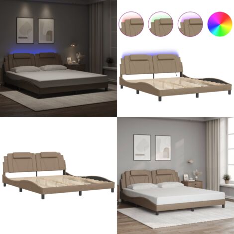 Giroletto Viana con LED senza Materasso Cappuccino 180x200 cm - Cuscino testiera - Luci LED