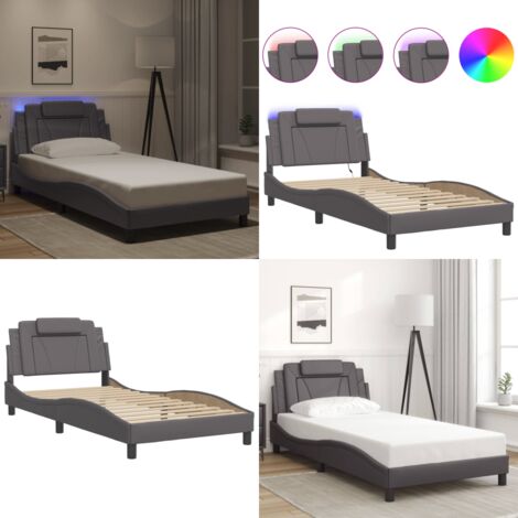 Giroletto Viana con LED senza Materasso Grigio 100x200 cm - Cuscino testiera - Luci LED