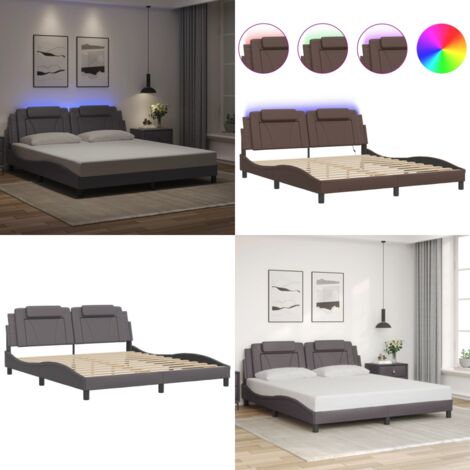 Giroletto Viana con LED senza Materasso Grigio 180x200 cm - Cuscino testiera - Luci LED