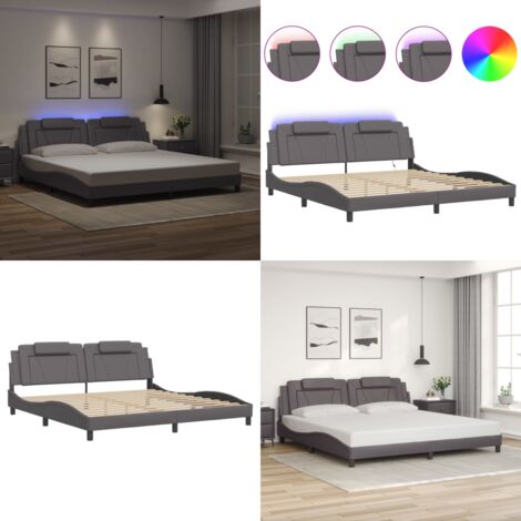 Giroletto Viana con LED senza Materasso Grigio 200x200 cm - Cuscino testiera - Luci LED