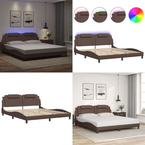 Giroletto Viana con LED senza Materasso Marrone 180x200 cm - Cuscino testiera - Luci LED