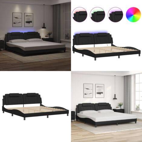 Giroletto Viana con LED senza Materasso Nero 200x200 cm - Cuscino testiera - Luci LED