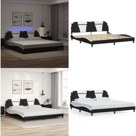 Giroletto Viana con LED senza Materasso Nero e Bianco 200x200 cm - Cuscino testiera - Luci LED
