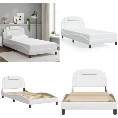 Giroletto Viana senza Materasso Bianco 100x200 cm in Similpelle - Materasso - Letto con testiera