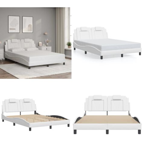 Giroletto Viana senza Materasso Bianco 140x190 cm in Similpelle - Letto con testiera - Materasso