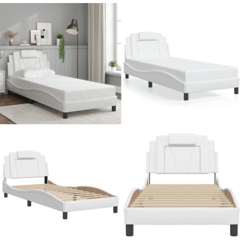 Giroletto Viana senza Materasso Bianco 90x190 cm in Similpelle - Letto con testiera - Materasso