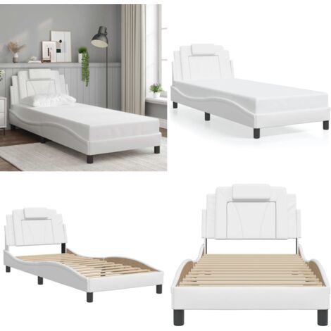 Giroletto Viana senza Materasso Bianco 90x200 cm in Similpelle - Letto con testiera - Letto con testiera in similpelle