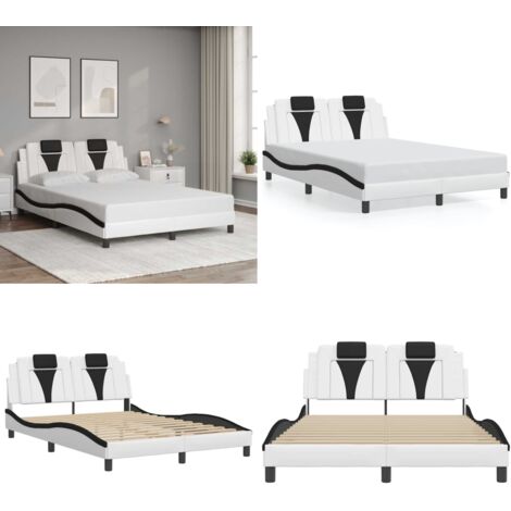 Giroletto Viana senza Materasso Bianco e Nero 140x190 cm in Similpelle - Letto con testiera - Materasso