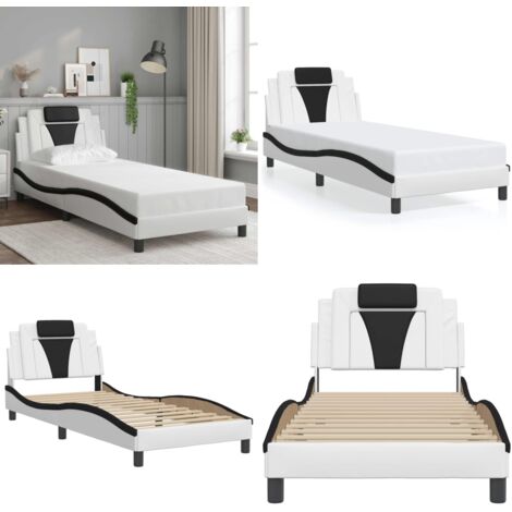 Giroletto Viana senza Materasso Bianco e Nero 80x200 cm in Similpelle - Letto con testiera - Letto con testiera in similpelle