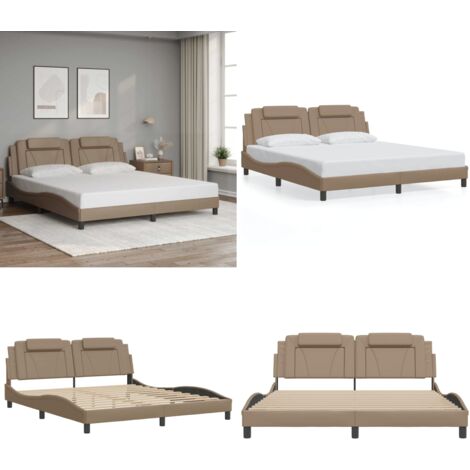 Giroletto Viana senza Materasso Cappuccino 180x200 cm in Similpelle - Letto con testiera - Cuscino testata
