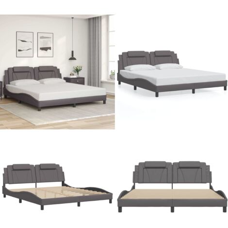 Giroletto Viana senza Materasso Grigio 180x200 cm in Similpelle - Letto con testiera - Letto grigio