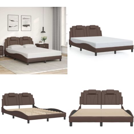 Giroletto Viana senza Materasso Marrone 140x190 cm in Similpelle - Letto con testiera - Letto in similpelle