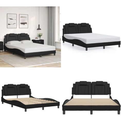Giroletto Viana senza Materasso Nero 140x190 cm in Similpelle - Letto con testiera - Letto in similpelle