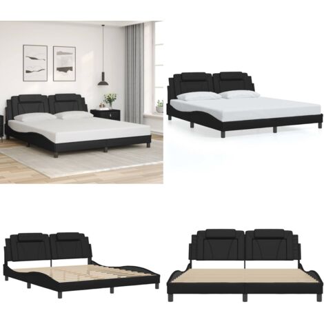 Giroletto Viana senza Materasso Nero 180x200 cm in Similpelle - Letto con testiera - Letto in similpelle