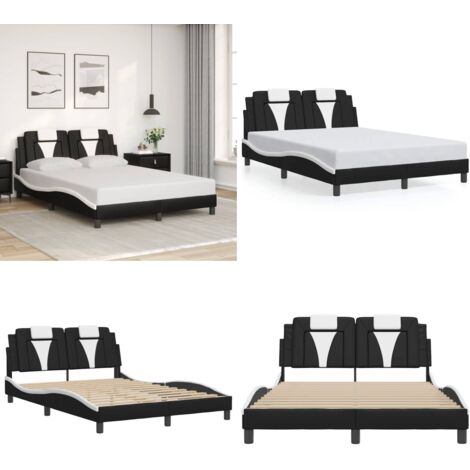 Giroletto Viana senza Materasso Nero e Bianco 140x190 cm in Similpelle - Letto con testiera - Materasso