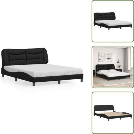 Giroletto - vidaXL Letto con Materasso Hvar Nero 160x200 cm in Similpelle - Materasso H2