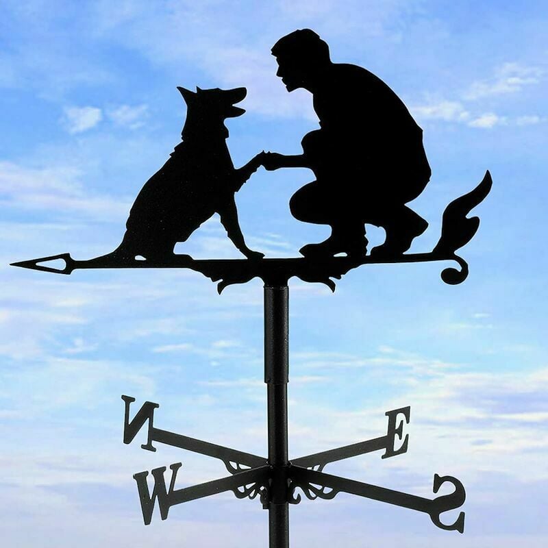 Lablanc - Girouette avec indicateur de direction du vent - homme et chien - Design creux sculpté en acier inoxydable - Direction du vent - Noir