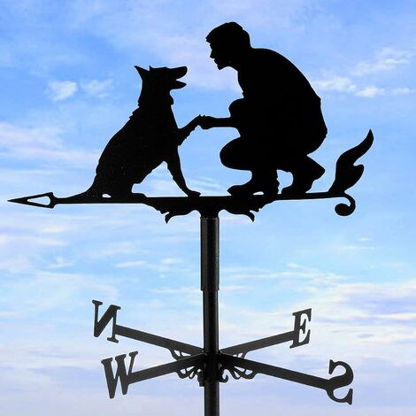 Girouette avec indicateur de direction du vent - Pour homme et chien - Design creux sculpté en acier inoxydable - Direction du vent - Noir - Métal - Pour jardin, cour, toit