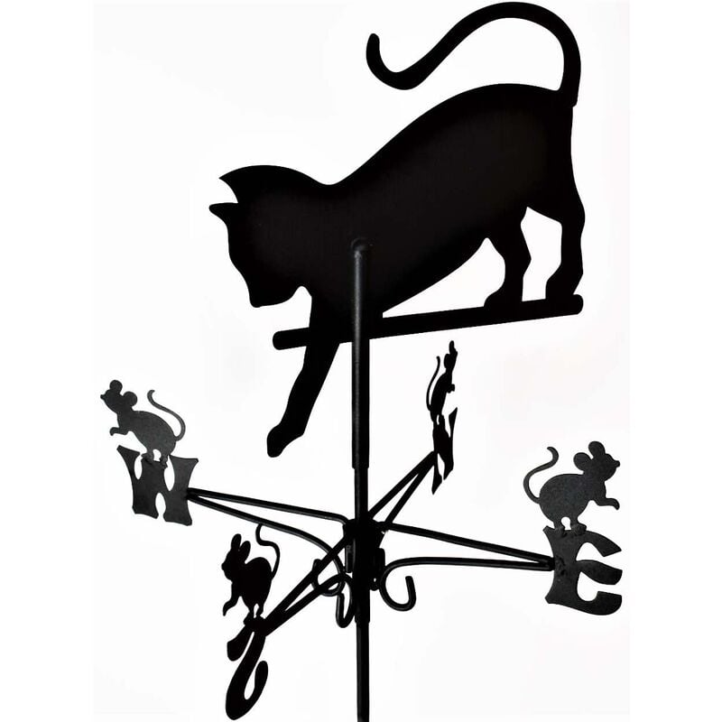 Fenceart - Girouette en acier noir Chat qui chassent des souris - Noir