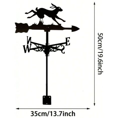 Girouette en forme de lapin, noire, creuse, indicateur de direction du vent, pour toit de jardin, clôture décorative, girouette d'extérieur
