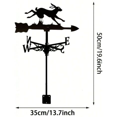 Girouette en forme de lapin, noire, creuse, indicateur de direction du vent, pour toit de jardin, clôture décorative, girouette d'extérieur