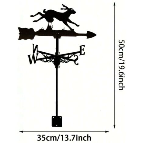 Girouette en forme de lapin, noire, creuse, indicateur de direction du vent, pour toit de jardin, clôture décorative, girouette extérieure