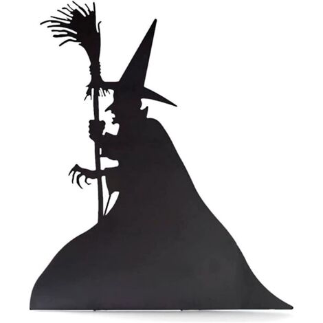Girouette en métal en forme de sorcière avec barres de toit, silhouette de jardin, silhouette de sorcière en métal pour terrasse