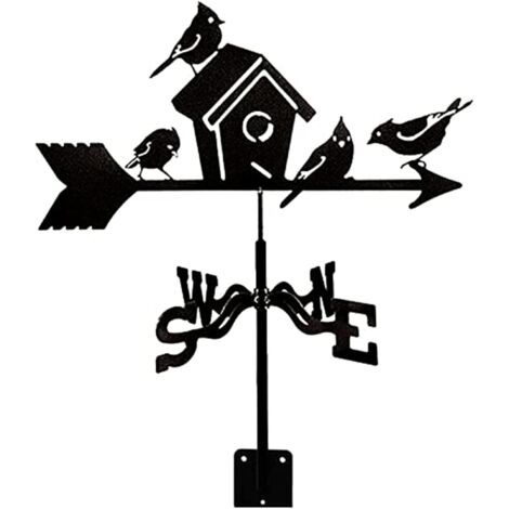 Girouette, girouette en Forme de nichoir à Montage sur Le Toit avec 4 Oiseaux en Fer indicateur de Direction du Vent décoratif pour Cour, Jardin, Ferme pour Un Usage Quotidien