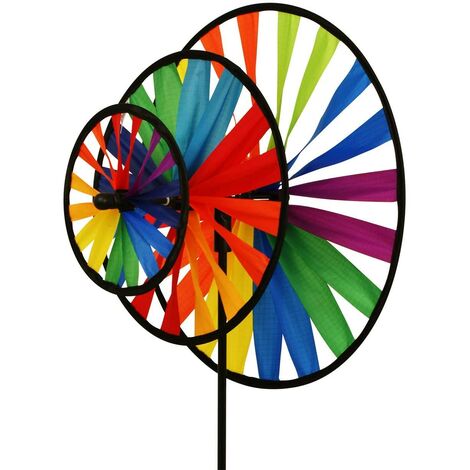 Girouette - Magic Wheel Triple - résiste aux UV et aux intempéries - Roues : Ø35 / 25/16 cm, Hauteur: 102cm - INCL. Tige en Fibre de Verre, jardin decoration