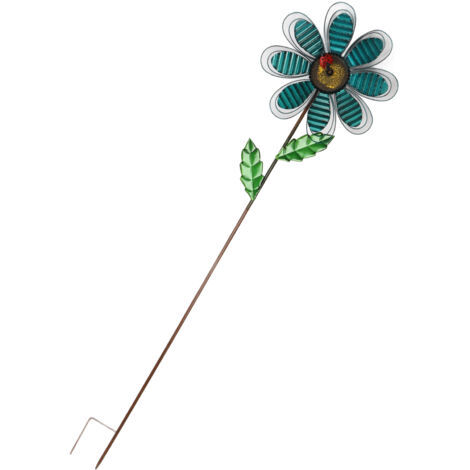 Girouette Métallique en forme de Moulin pour Jardin - "Windmill Décor" - Type Éolien Bleu (120 cm hauteur / Diamètre Fleur 30 cm / Fer)