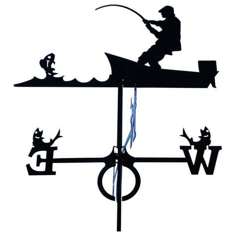 Girouette Pêcheur sur son bateau en fer forgé grand modèle