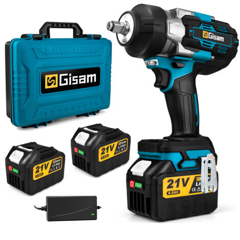 Gisam – Clé à chocs électrique 1/2' 2300Nm – 1800W – 2 batteries 6.0Ah – Vitesse 3600 tr/min – Moteur sans balais pour performances élevées - 2300N