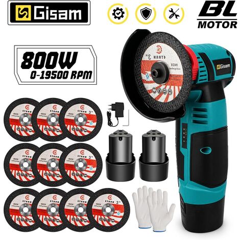 Gisam – Meuleuse sans fil 12V – 2 batteries 2000mAh – Moteur Brushless 19500 tr/min – Pour coupe matériaux variés et polissage - 19500RPM