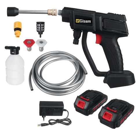 Gisam – Nettoyeur haute pression 30 bars – 21V avec 2 batteries – Débit 4 L/min – Tuyau 5 m – Pour nettoyage extérieur voiture et jardin