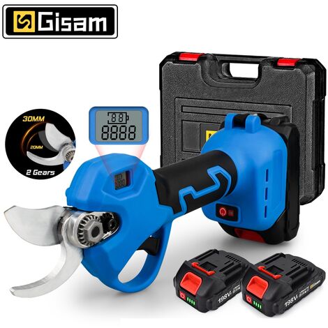 Gisam – Sécateur électrique 18-21V avec 2 batteries 1500mAh – Moteur sans balais – Diamètre de coupe 30mm – Lame en acier SK5