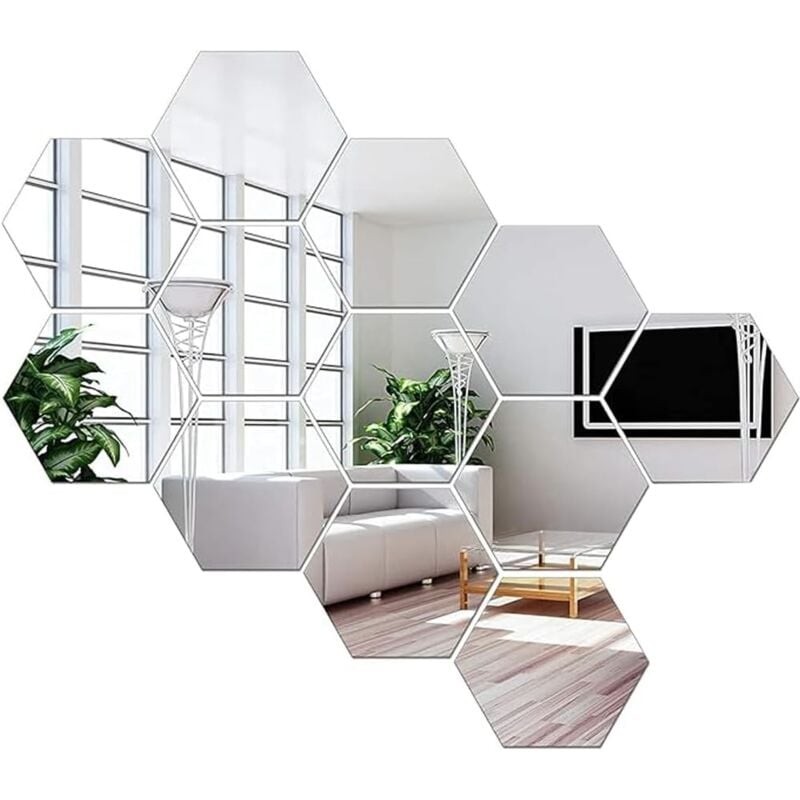Gistuch - 12Pcs Miroir Acrylique Stickers Muraux Miroirs Amovible Sticker Géométriques Hexagone Décalque Autocollant Mural pour Maison Chambre Salon
