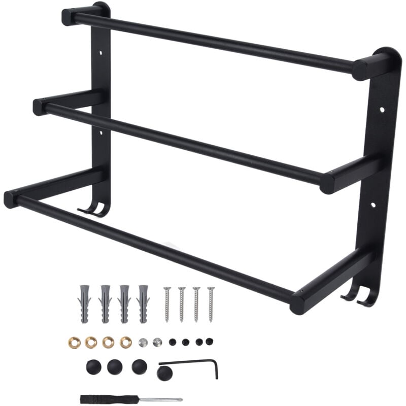 Gistuch - 3 niveaux de bain de bain serviette mural de salle de bain montée pour la cuisine pour balcon de cuisine noire