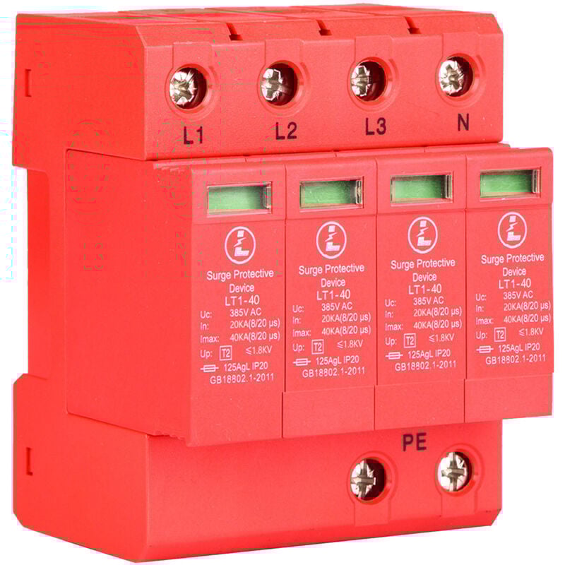 Gistuch - 4P House Parafoudre Parafoudre Basse Tension Parafoudre 40KA Rail din pour la Protection contre le Tonnerre, Triphasé à Quatre Fils(4P40KA)