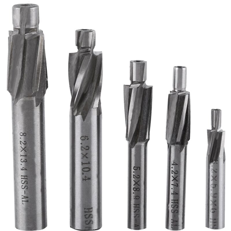 Gistuch 5pcs Fraise en Bout Fraise, Fraise Fente forets Fraises rotatives CNC Set Outil M3-M8 4 Flûtes HSS-AL pour cuivre, Aluminium, Acier, Fonte