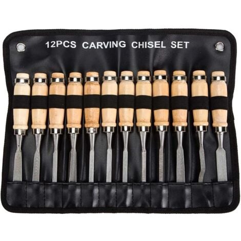 Gistuch Ciseaux a Bois, 12PCS Outil de Gravure Bois Kit, Décapage Couteau Sculpture sur Bois avec Manche en Bois et Moulinet, pour Débutants, Sculpteur, Charpentier, Amateur