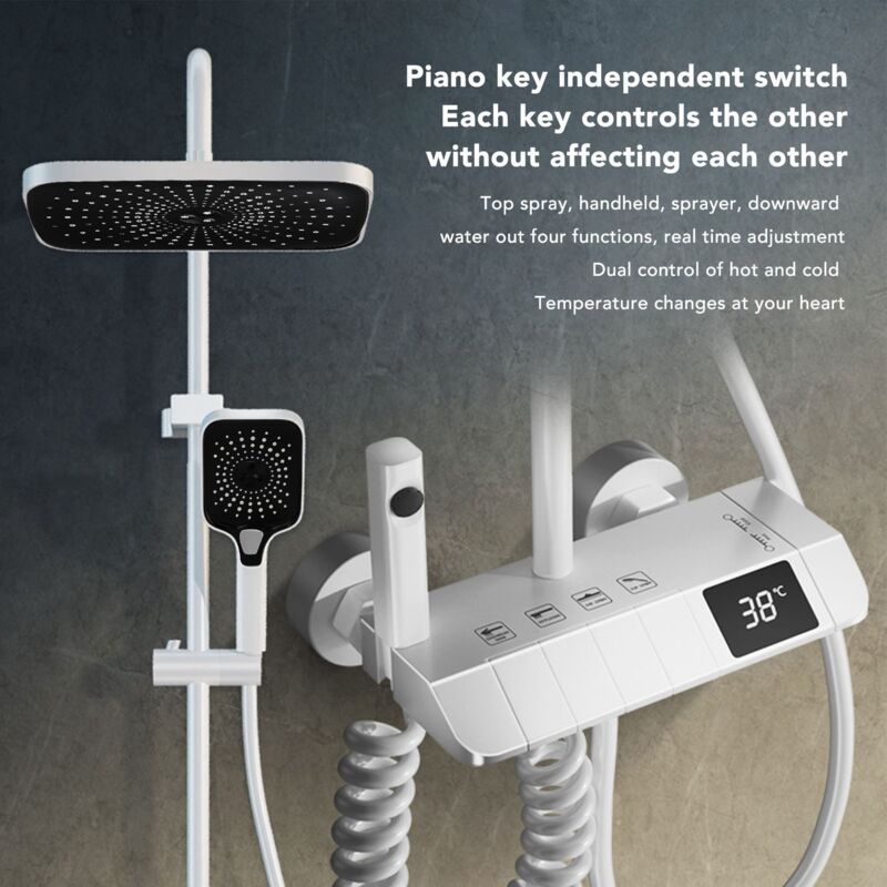 Colonne de Douche Thermostatique Systeme de Douche Piano avec Affichage Numérique led Ensemble de Douche Mitigeur Hauteur Réglable avec Douche de