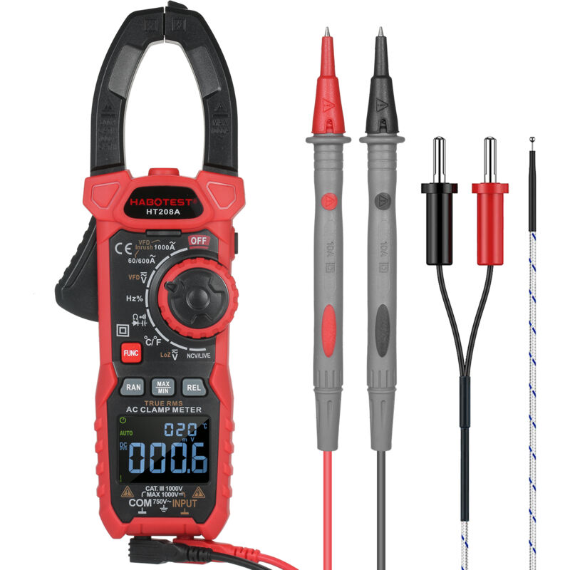 Gistuch - HT208A - Pince multimètre trms ac avec thermocouple et testeur - Livré sans piles