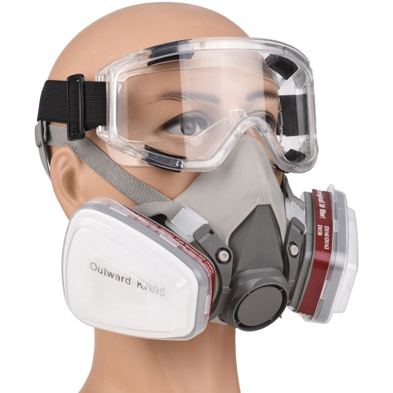 Masque Peinture Protection Respiratoire Réutilisable Anti Poussiere, Gaz, Chimique, Travaux du Bricolage Avec Filtres en Coton, Lunettes de Sécurité