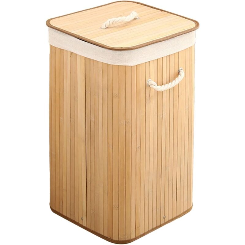 Panier à linge bambou, corbeille linge pliante, sac intérieur coton, 60x35x35 cm,Carré de couleur originale - Gistuch