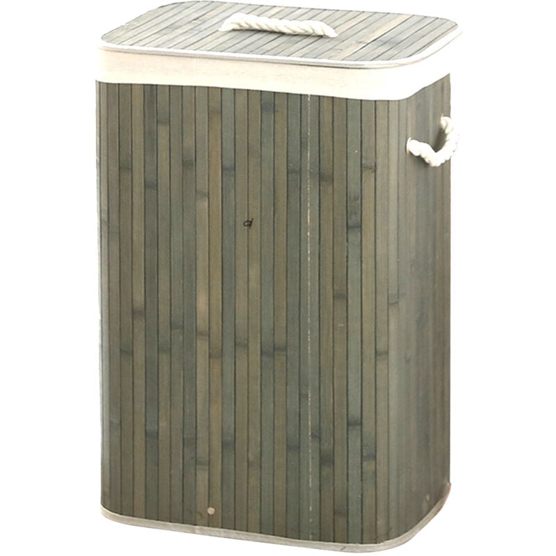 Panier à linge bambou, corbeille linge pliante, sac intérieur coton, 60x35x35 cm,Carré gris - Gistuch