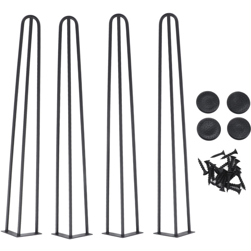 Gistuch - Pied de Table en Épingle à Cheveux 4PCS Pieds de Bureau 72 cm ,Pieds de Meubles 3 Tiges Noirs avec Vis et Patins Protecteurs pour Maison
