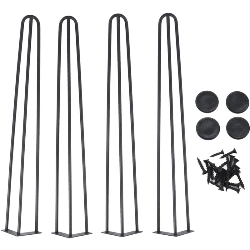 Gistuch - Pied de Table en Épingle à Cheveux 4PCS Pieds de Bureau 72 cm ,Pieds de Meubles 3 Tiges Noirs avec Vis et Patins Protecteurs pour Maison